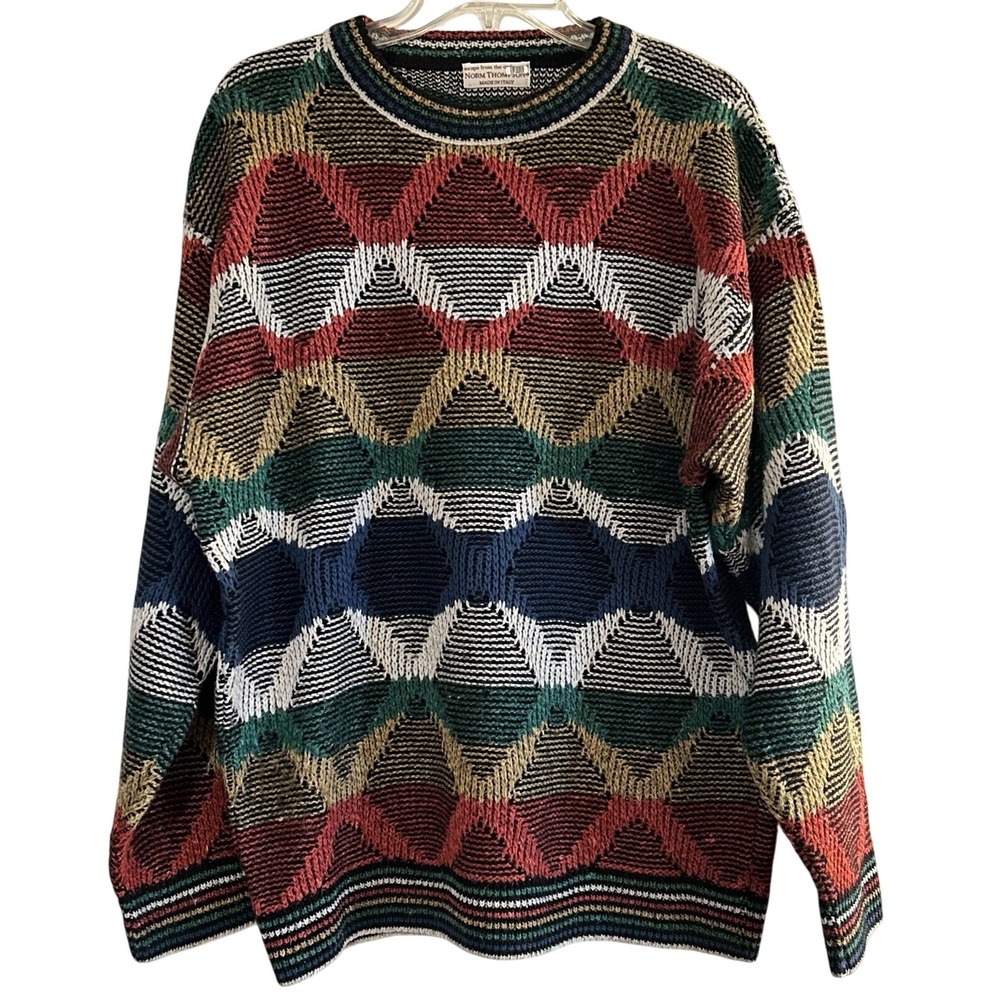 Vtg‎ Norm Thompson Sweater Men's XL Textured Colorful Diamond Cosby Style
